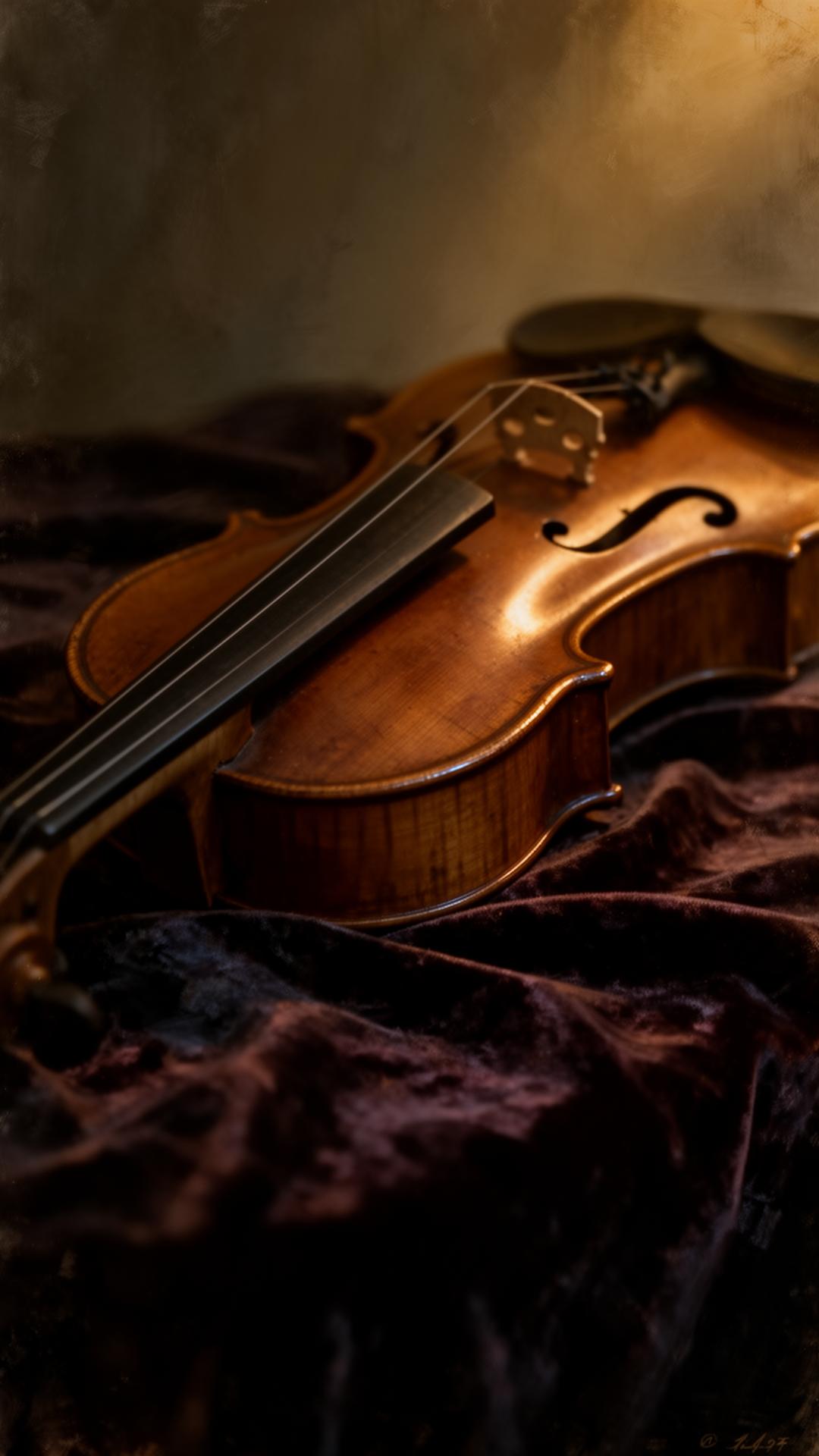 Violin resting on velvet